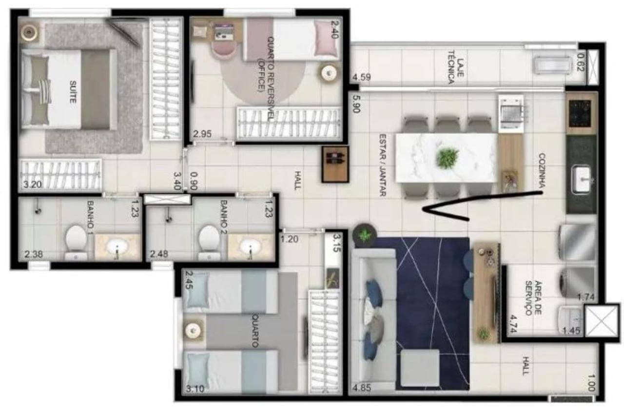 Apartamento Wish 211 3 Quartos - Goiânia